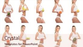  Presentation with sporty - Cool new slides with collage of some photos with sporty girl and fruits backdrop and a lemonade colored foreground