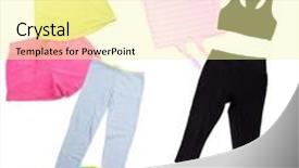  Presentation with sportswear - Colorful presentation theme enhanced with collage of sportswear isolated on white backdrop and a blonde colored foreground