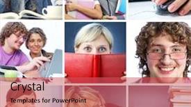  Presentation with college students - Colorful slides enhanced with collage of students working in college backdrop and a red colored foreground