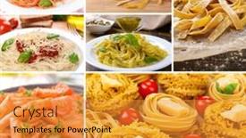  Presentation with italian food - Amazing PPT theme having collage of tasty italian food backdrop and a gold colored foreground