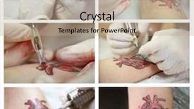  Presentation with tattoo - Beautiful PPT theme featuring collage of tattoo artist at work backdrop and a coral colored foreground