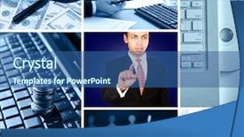  Presentation with handshake - Colorful slides enhanced with collage of technology in business backdrop and a ocean colored foreground