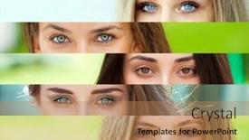  Presentation with eyes - PPT layouts with collage-of-various-female-eyes background and a coral colored foreground