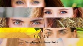  Presentation with eyes - Presentation design featuring collage-of-various-female-eyes background and a coral colored foreground