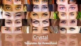 Presentation with eyes - Slide deck enhanced with collage-of-various-female-eyes background and a coral colored foreground