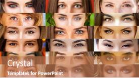 Presentation with eyes - Audience pleasing PPT layouts consisting of collage-of-various-female-eyes backdrop and a coral colored foreground