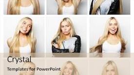  Presentation with facial scrubs - Beautiful PPT layouts featuring collage of woman different facial expressions backdrop and a lemonade colored foreground