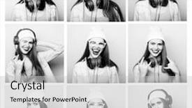  Presentation with facial - Slide set enhanced with woman different facial expression background and a light gray colored foreground