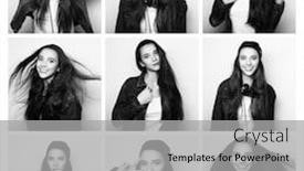  Presentation with facial - PPT layouts having collage of woman different facial expressions black and white picture background and a light gray colored foreground