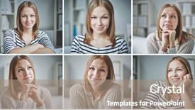  Presentation with emotions - Amazing presentation theme having facial expression - collage of woman expressing different backdrop and a coral colored foreground