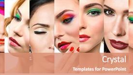  Presentation with makeup brushes and make up - Presentation theme having collage of women with bright background and a coral colored foreground