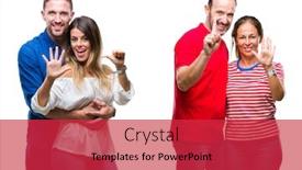  Presentation with confident love - Colorful slides enhanced with collage of young and mature couple in love over isolated background showing and pointing up with fingers number six while smiling confident and happy backdrop and a red colored foreground