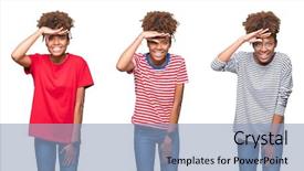  Presentation with african american girl power business - Cool new slide deck with collage of young beautiful african backdrop and a light blue colored foreground