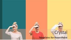  Presentation with far away - Presentation theme having collage of young beautiful blonde background and a  colored foreground