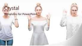  Presentation with collage - Slide set enhanced with collage of young beautiful blonde background and a  colored foreground