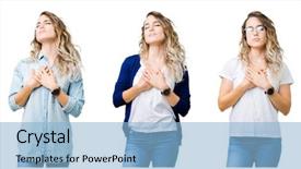  Presentation with collage - Cool new slide deck with collage of young beautiful blonde backdrop and a  colored foreground