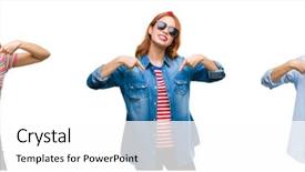  Presentation with happy sad mask face - PPT theme having collage of young beautiful redhead background and a white colored foreground