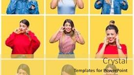  Presentation with yellow music - PPT theme enhanced with collage-of-young-beautiful-woman background and a yellow colored foreground