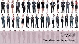  Presentation with young business people - Colorful PPT theme enhanced with collage of young business people backdrop and a soft green colored foreground