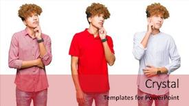 Presentation with curly hair - Cool new PPT layouts with collage of young bussines man backdrop and a  colored foreground
