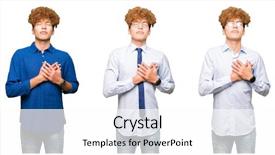  Presentation with bussines - Presentation theme enhanced with collage of young bussines man background and a  colored foreground