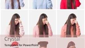  Presentation with asian doctor - Theme consisting of collage of young doctor chef asian woman isolated background tired rubbing nose and eyes feeling fatigue and headache stress and frustration concept background and a coral colored foreground