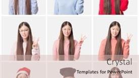  Presentation with doctor asian - Cool new slides with collage of young doctor chef asian woman isolated background showing and pointing up with fingers number three while smiling confident and happy backdrop and a soft green colored foreground