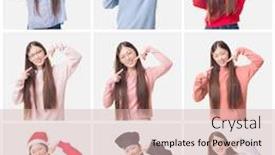  Presentation with doctor asian - Slide deck consisting of collage of young doctor chef asian woman isolated background smiling confident showing and pointing with fingers teeth and mouth health concept background and a soft green colored foreground
