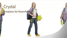  Presentation with worried young female college student - Presentation theme consisting of collage of young female student background and a cream colored foreground