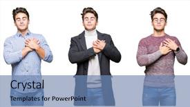  Presentation with collage - Slide set with collage of young handsome business background and a  colored foreground