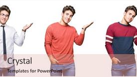  Presentation with metrics cloud collage business - Presentation design with collage of young handsome business background and a  colored foreground