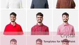  Presentation with collage - Presentation consisting of collage-of-young-man-over background and a  colored foreground