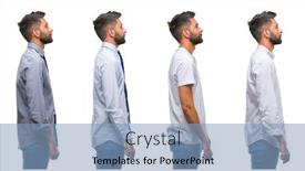  Presentation with collage - Cool new slide deck with collage of young man wearing casual look over white isolated backgroud looking to side relax profile pose with natural face with confident smile backdrop and a light blue colored foreground