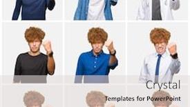  Presentation with anger - Beautiful theme featuring collage of young man wearing different looks over isolated white background angry and mad raising fist frustrated and furious while shouting with anger rage and aggressive concept backdrop and a lemonade colored foreground