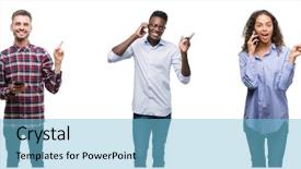  Presentation with collage of diversity people - Cool new slides with collage of young people talking backdrop and a  colored foreground