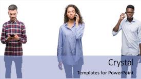  Presentation with collage of diversity people - Audience pleasing PPT theme consisting of collage of young people talking backdrop and a  colored foreground