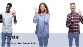  Presentation with collage of diversity people - Audience pleasing PPT layouts consisting of collage of young people talking backdrop and a  colored foreground