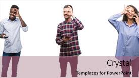  Presentation with collage of diversity people - Amazing slide deck having collage of young people talking backdrop and a violet colored foreground