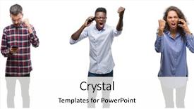  Presentation with collage of diversity people - Colorful PPT layouts enhanced with collage of young people talking backdrop and a  colored foreground