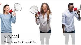  Presentation with collage of diversity people - Audience pleasing slide deck consisting of collage of young people yelling backdrop and a  colored foreground