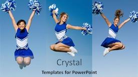  Presentation with air - Presentation theme featuring collage-portrait-of-cheerleader-jumping background and a light blue colored foreground
