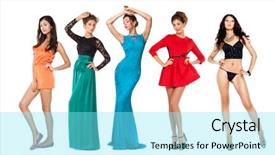  Presentation with full length portrait two men women brown sweater - PPT layouts consisting of collage snap models full length background and a arctic colored foreground