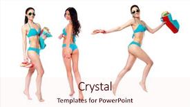  Presentation with turquoise beach - Presentation theme having collage three sexy women background and a lemonade colored foreground