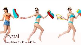  Presentation with turquoise beach - Presentation theme featuring collage three sexy women background and a lemonade colored foreground