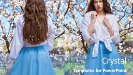  Presentation with cherry blossom - Cool new slide set with collage-two-brunette-models backdrop and a teal colored foreground