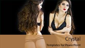  Presentation with two black women - Colorful presentation design enhanced with collage two sexy women fashion portrait of a professional models in black sexy underwear back view isolated on dark background backdrop and a coral colored foreground