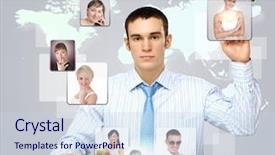  Presentation with technology - PPT theme having collage with a business person background and a  colored foreground