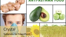  Presentation with asthma - Amazing PPT theme having collage with anti-asthma food backdrop and a yellow colored foreground