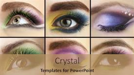  Presentation with eyes - Amazing presentation theme having collage-with-beautiful-female-eyes backdrop and a coral colored foreground