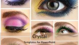  Presentation with blue eyes technology eye scan - Slide set enhanced with collage with beautiful female eyes background and a coral colored foreground